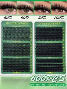 600/570pcs D Curl DIY Eyelash Cluster,10D-160D Cluster Eyelashes, 0.07mm D Curl 8-16mm Mixed Natural Eyelash Extensions, Super Thick And Lengthening Cluster Eyelashes, Curly Single Eyelashes, Thin And Lengthening Eyelashes,Lengthening And Cartoon-Like Appearance Eyelashes, Suitable For Beginners At Home600pcs Extra Thick False Eyelashes, 600pcs Large Capacity - Black - View 5