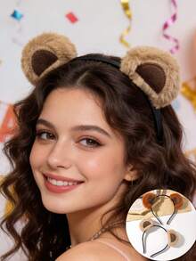 1pc Cute Plush Bear Ear Headband, Fashionable & Versatile For Autumn/Winter - Multicolor - View 9