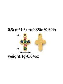 1pc/Pack Stainless Steel Rhinestone Cross Shaped Accessory, Design - Gold - View 9
