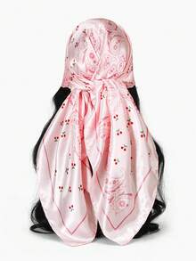 1PC Women's Fashion Summer Chain Leopard Print 90cm Square Scarf Sun Protection Versatile Headwrap Bandana Suitable For Daily Wear - Pink - View 2