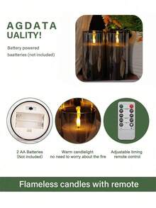 2/3/4/6-Piece Black LED Flameless Candles With Remote Control Timer, Warm Flickering Light, Battery-Powered Ambient Lighting, Suitable For Weddings, Parties, Holidays/Home Décor. - Grey - View 8