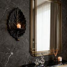 Portacandele da parete in ferro vintage con foglie nere e dorate, decorazione da parete per l'atmosfera di una cena a lume di candela - 1PC - Visualizzare 2