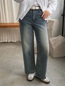 DAZY Women Jeans Tombol Kantong Zip Plain - Biru - View 6