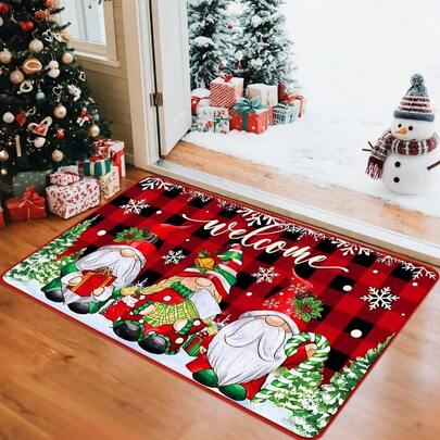 50cm X 80cm Alfombra de Puerta de Navideña, Tapete de Bienvenida Navidad Antideslizante, Tapete de Entrada para Interior y Exterior de Invierno, Alfombra de Puerta Gnomo, para Sala Estar Baño Cocina - A