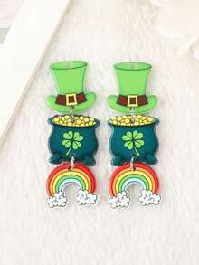 1 Pair St. Patrick's Day Accessories Earrings, Clover, Hat, Horseshoe Tassel Party Jewelry - Multicolor - View 4