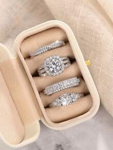 4 Pcs Gorgeous Cubic Zirconia Rings With Box For Women For Wedding Engagement Anniversary Party Jewelry Valentine's Day Gift - 1# - View 10