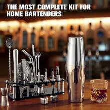 Cocktail Shaker Set, 23-Piece Boston Stainless Steel Bartender Kit With Acrylic Stand & Cocktail Recipes Booklet, Professional Bar Tools For Drink Mixing, Home, Bar, Party (Include 4 Whiskey Stones) - Sliver - View 3
