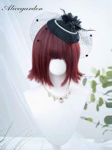 1 شعر طبيعي مقاوم للحرارة، باروكة شعر قصير أحمر، طول 14 بوصة، مصنوعة من ألياف، مناسبة للاستخدام اليومي، باروكة محاكاة طبيعية - عنابي اللون - مشاهدة 1