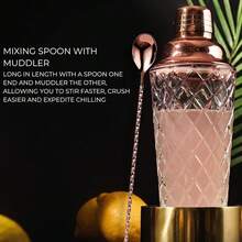 Glass Cocktail Shaker Set - 5 Piece - Rose Gold Martini Shaker Set With Strainer, Jigger, Spoon & Muddler - 16 Oz Drink Shakers Cocktail - Ideal Gift For Home Bar & Drink Trolley Décor - Rose Gold - View 7