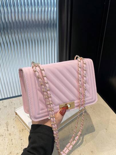 Fashionable New Solid Color PU Embossed Mini Shoulder Bag, Street Commuter Crossbody Bag, Minimalist Women's Chain Small Square Bag