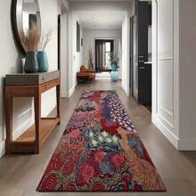 Thảm dài họa tiết hoa trừu tượng, thảm trải hành lang/lối vào với các màu xanh dương, đỏ, nâu tương phản, thể hiện các họa tiết hoa và xoắn ốc trừu tượng, nhiều kích cỡ khác nhau, thảm trải sàn, thảm, thảm dài, thảm trang trí nhà cửa, thảm trải sàn, thảm phòng khách, trang trí nhà cửa phòng khách, trang trí phòng, thảm có thể giặt được. - Nhiều màu - Xem 4