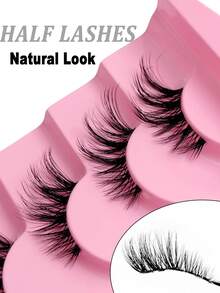 Rikuaild 7对半条假睫毛，透明带，自然妆效，猫眼交叉蓬松款，适合旅行、度假、海滩，可作礼物 - 半眼睫毛 - 查看 3