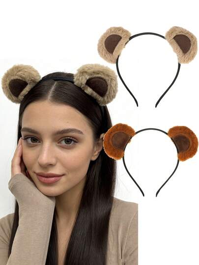 1pc Fashionable Cartoon Plush Bear Ear Headband Animal Ear Hair Hoop Headpiece