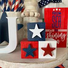 4th Of July Patriotic Wooden Tiered Tray Decor Set - Red White Blue Rustic Farmhouse Decor For Independence Day Memorial Day Home Table Porch Indoor Outdoor - F - 查看 8