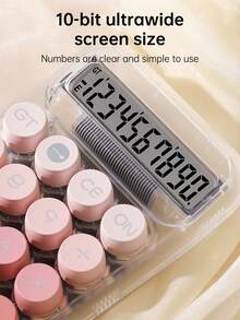 1pc Transparent Round Mechanical Button Portable Calculator, Gradient Color Design, Elegant, Suitable For Business, Office And Financial Calculations - Purple - View 6