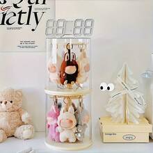 1pc Plush Doll 360° Rotating Storage Box, Suitable For La-Bubu Brand, Acrylic Dust-Proof Storage Cabinet, Doll Pendant Cylindrical Rotating Display Rack, Cute Storage Monster Plush Doll (Doll Not Included), Plush Doll Rotating Display Box | Doll Storage And Organization Box, Doll Display Box, Christmas Party Gift - Multicolor - View 11