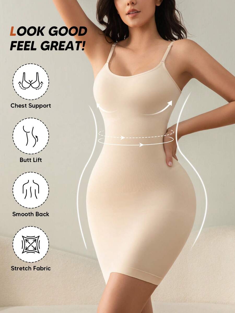 Đầm ôm sát định hình eo với dây đeo có thể điều chỉnh - Màu be - Xem 1