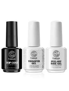 可卸底胶和封层凝胶美甲贴纸套装，凝胶指甲油封层和可卸底胶，易于卸除，油性贴纸美甲凝胶转印贴纸星形凝胶美甲DIY，需使用LED灯卸除，15毫升 - 無色 - 查看 15