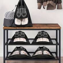 Drawstring Travel Shoe Bags, Large Men's And Women's Shoe Bag Storage Bags, Black, Classic Shoe Bags, Woven Shoes, Storage Bags, Travel Drawstring Shoe Bags, Transparent Clothing Sorting Drawstring Pockets - Black - View 6