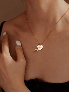 1pc Heart-Shaped Personalized Necklace With Angel Wings Design, Memorial Necklace, Customized Remembrance Gift, Angel Necklace - Multicolor - View 4