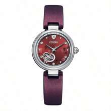 CITIZEN Women's Cute Fairy Style Hollow Mechanical Wrist Watch, Unique Lug Design, Silver Case, Elegant Gift For Daily Wear - Burgundy - View 2