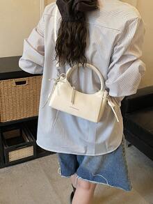 New Fashionable & Elegant Solid Color PU Leather Bow Tie Decor Mini Handbag For Women - White - View 5