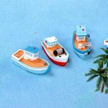 4pcs Mediterranean Style Mini Resin Fishing Boat Models, Colorful Dollhouse Boat Accessories, Miniature Landscape And Beach Scene Decoration, Collectible Sailboat Mini Models - Multicolor - View 7