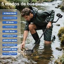 Set profesional de impermeabilidad con detector de metales ajustable, auriculares y pala, detector de metales ajustable y diseño ergonómico, pantalla LCD retroiluminada, detector de metales subterráneo, bobina de búsqueda con retroiluminación LCD, 5 modos de detección de oro, 3 modos de sonido de frecuencia, la varilla de detección permite ajustes de longitud sin fisuras para adaptarse a sus necesidades, diseño impermeable IP68. - Negro - Ver 4