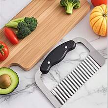 不锈钢波浪形土豆刀，多功能土豆切割器，可用于切薯条、土豆片、切花 - 黑色 - 查看 3