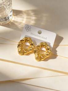 Stainless Steel Gold-Plated Ear Studs, Low Allergenic, Nickel-Free, Hollowed-Out Ear Studs, Thick Gold Lady's Ear Studs, Fashion Declaration Geometric Texture Lightweight Anti-Allergy Ear Studs, Retro Jewelry Dance Party Gifts, Lady's Ear Studs, Fashionable Heavy And Unique Pendant Ear Studs, Lady's Gold Earring Set, Exquisite Gold-Plated Pendant Ear Studs, Anti-Allergy Ear Studs, Fashion Jewelry, Lady's Gifts, Party Gifts - Multicolor - View 3