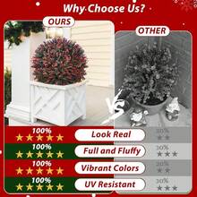 2 Pack Faux Boxwood Topiary Ball Trees For Outdoor UV Resistant,24\ Artificial Plants Bushes Cedar Tree With Spikes,Fake Shrubs For Outside Yard Porch Indoor Garden Decoration-Red - 深紅色 - 查看 6