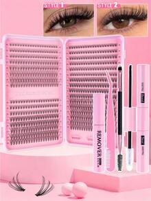 MEM 640片装睫毛嫁接套装，DIY睫毛嫁接套装，D型卷翘浓密单根睫毛簇套装，含胶水、封层剂和睫毛夹，适合日常使用，睫毛套装，睫毛簇，适合旅行、日常佩戴、新手、婚礼、约会、派对、节日，是圣诞节/万圣节/送礼的理想睫毛套装，假睫毛 - 黑色 - 查看 16