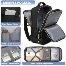 Large Carry On Travel Backpack - Flight Approved Waterproof Anti-Theft Luggage Daypack For Women Men Fit 17 Inch Laptop Business Weekender Overnight Backpack College Bag Personal Item Size Black - 01-黑色 - 查看 5