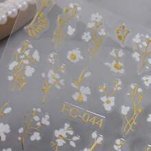 白色花朵和金色枝条美甲贴纸，裸粉色清新春日美甲贴花，手工DIY美甲用品，持久防水自粘，精致3D立体花卉美甲贴纸 - 彩色 - 查看 3