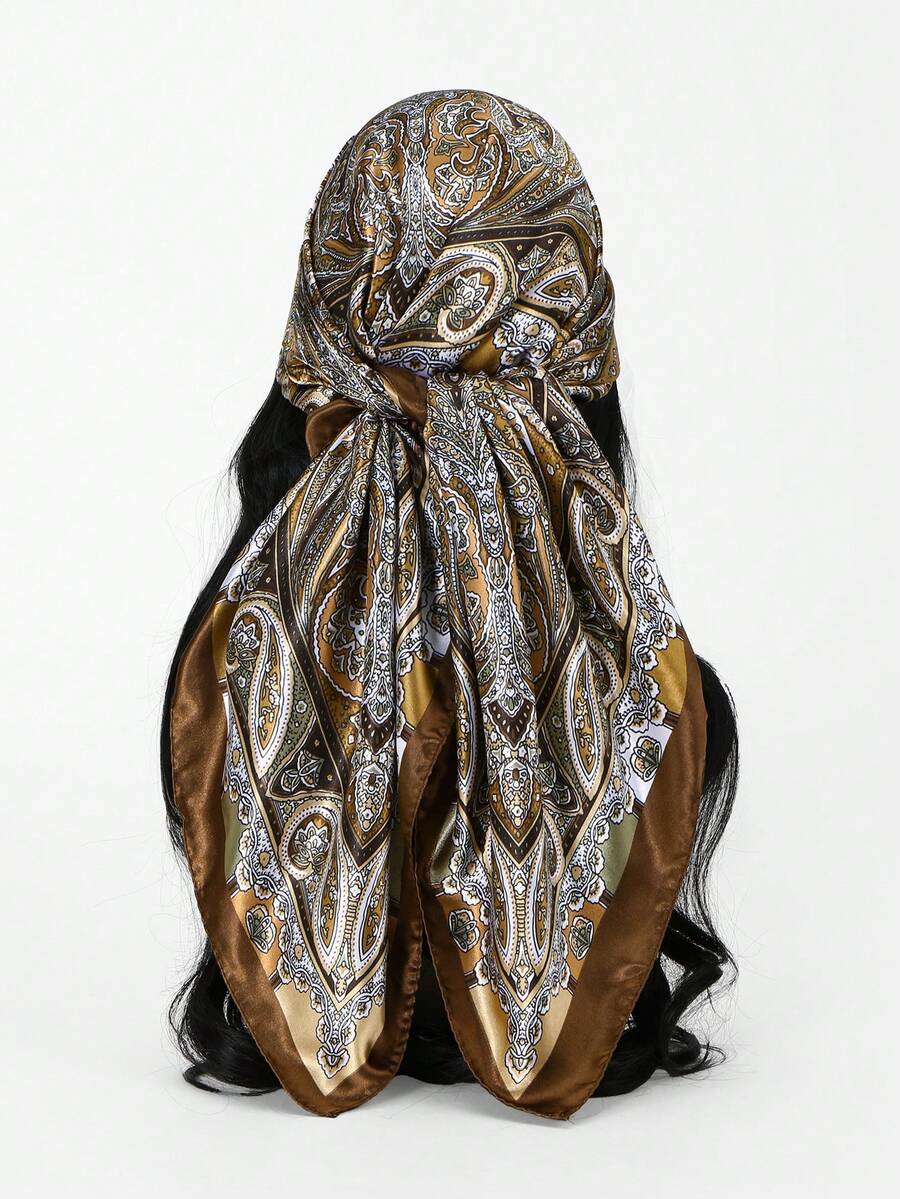 1 chiếc khăn vuông thời trang mùa hè dành cho nữ, họa tiết da báo và dây xích, kích thước 90cm, kiểu khăn bandana đa năng dùng hàng ngày.