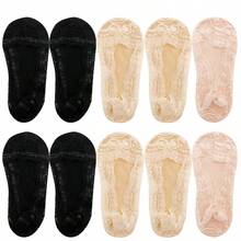 Calcetines invisibles para barco para mujer, de verano, delgados, sin deslizamiento, de encaje hueco, antideslizantes con silicona para damas - Multicolor - Ver 12