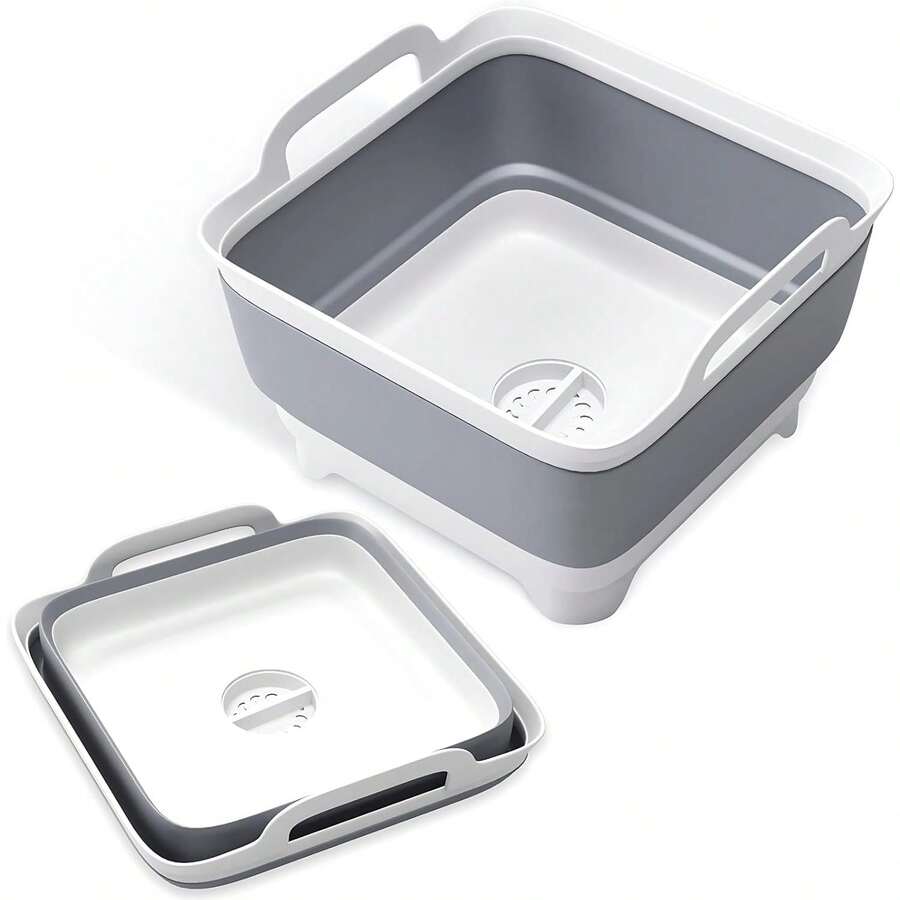 Collapsible Wash Basin With Drain Plug - 2.4 Gal(9L) Wash Basin For Bottles, Foldable Dish Pans For Kitchen Sink & Camping & Hand Washing Station, Wash Bin, Laundry Tub, Portable Dish Tub Variant 1 - 冷灰色 - 查看 1