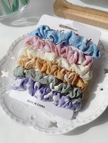 6pcs Satin Fabric Hair Ties Combination, Multi-Element, High Elasticity, Non-Damaging, Minimalist Polka Dot/Striped Basic Hair Scrunchies - Multicolor - View 12