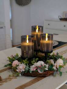 2/3/4/6-Piece Black LED Flameless Candles With Remote Control Timer, Warm Flickering Light, Battery-Powered Ambient Lighting, Suitable For Weddings, Parties, Holidays/Home Décor. - Grey - View 4