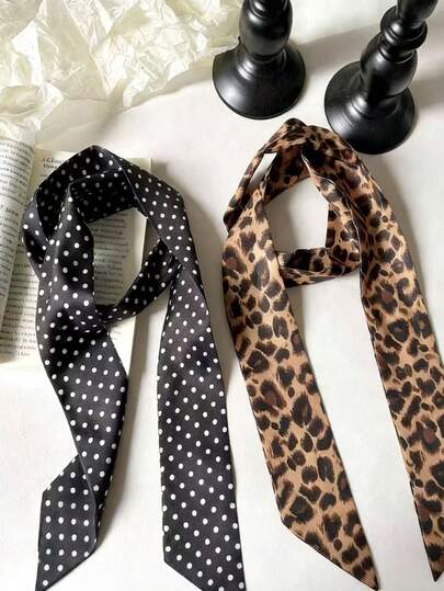 复古豹纹围巾，波点围巾，小众女士单品，腰带和领巾，韩式长款连衣裙围巾