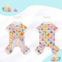 一件装宠物狗连体衣，复活节彩蛋图案，印满复活节快乐图案，适合小型/中型犬猫，可作宠物居家服，是完美的复活节派对礼物。 - 白色 - 查看 8