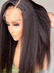 13x6蕾丝前置蓬松直发假发，透明Yaki直发前额闭合式真人发假发，女士款，32英寸，180%密度，无胶假发，预先拔毛，带婴儿发 - SNatural - 查看 7