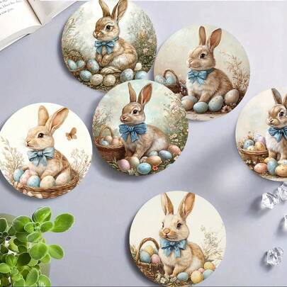 1 Set / 4 Pcs / 6 Pcs / 300 Pcs Retro Easter Bunny And Egg Pattern Silica Clay Napkins, Suitable For Home Decoration, Coffee Shops, Afternoon Tea, Restaurants, Suitable For Theme Parties And Daily Decoration, Can Be Given As Gifts