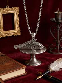 1PC New Retro Skeleton Revolver Pendant Necklace For Men And Women Hip-Hop Rock Motorcycle Party Jewelry Gift - Fashion - View 3