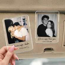Personalisierte Foto Auto Sonnenblende Clip, ein Geschenk für ihn, individuelles Paar-Foto, wünsche ihm eine gute Fahrt, Valentinstag Geschenk für Freund oder Ehemann (7cm*5cm) - Verschiedenfarbig - Übersicht 2