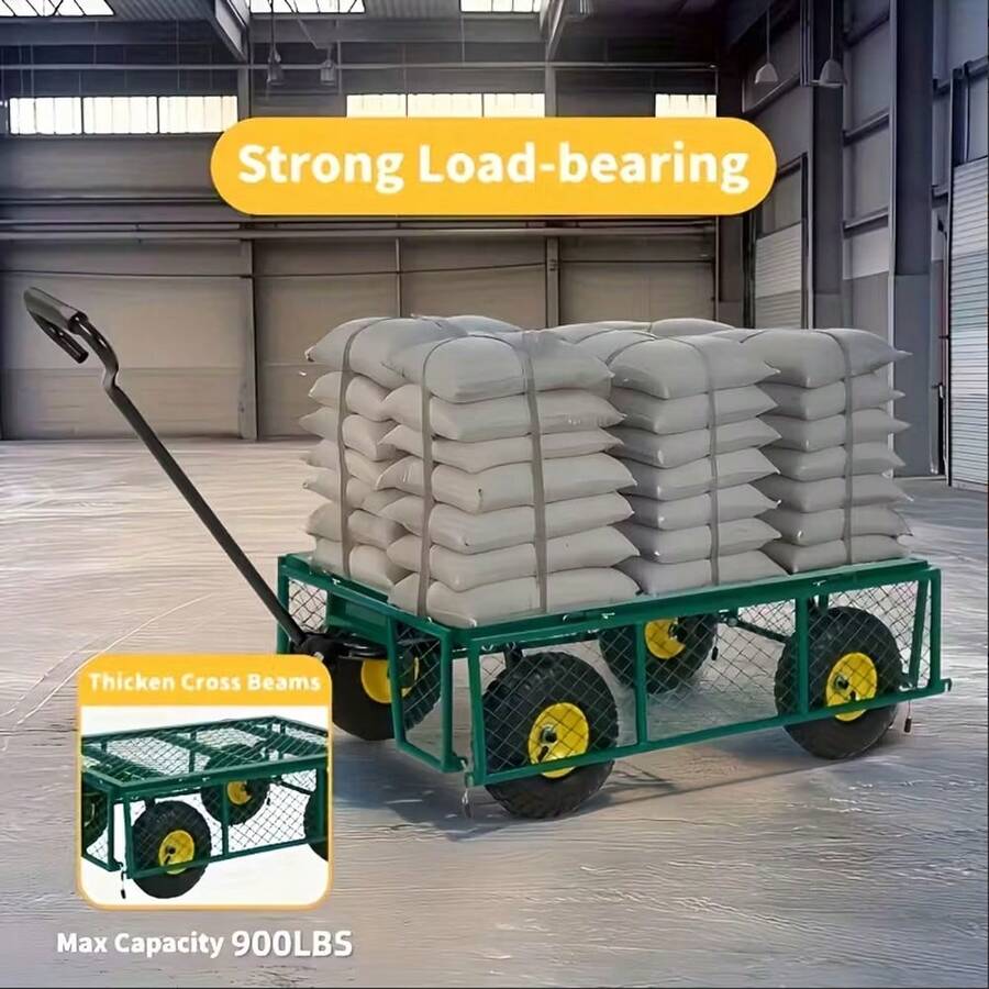 1pc Carro de Jardín Plegable con Capacidad de 249.48KG - Plataforma Metálica para Todo Terreno con Ruedas, Marco de Acero Recubierto en Polvo y Detalles Amarillos, Ideal para Jardinaje, Trabajo en el Patio, Equipo de Jardinería, Ruedas Resistentes, Construcción Duradera, Profesional para Paisajistas