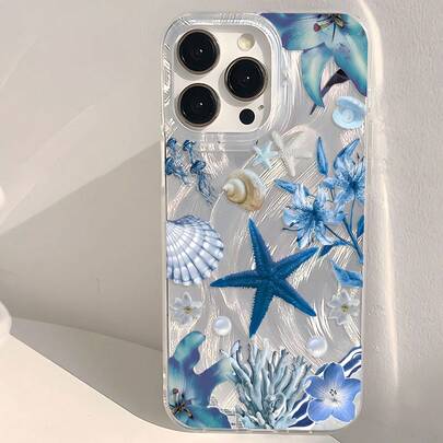 1 pezzo Custodia per telefono con motivo floreale e vita marina, cover protettiva spessa e trasparente compatibile con Samsung A05, A05S, A13, A14, A15, A53, A54, A55, A56, S22, S23, S24, S25 e 11, 12, 13, 14, 15, 16, 17 Pro Max, versione internazionale, non la versione domestica
