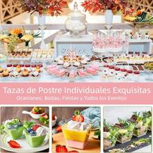 150 piezas (50 piezas de vasos + 50 piezas de cucharas + 50 piezas de tapas) vasos cuadrados de transparente de 160 ml/5 oz para mousse, 50 * vasos de postre,50 * tapas duras de plástico/50 * tapas blanda de plástico,50 * cucharas grandes transparentes,vasos duraderos para chocolate, cheesecake, pudín, mousse, parfaits, ideales para fiestas, bodas, eventos al aire libre, vasos para postres de fiesta | vasos elegantes para postres | vasos decorativos para postres - Blanco - Ver 5