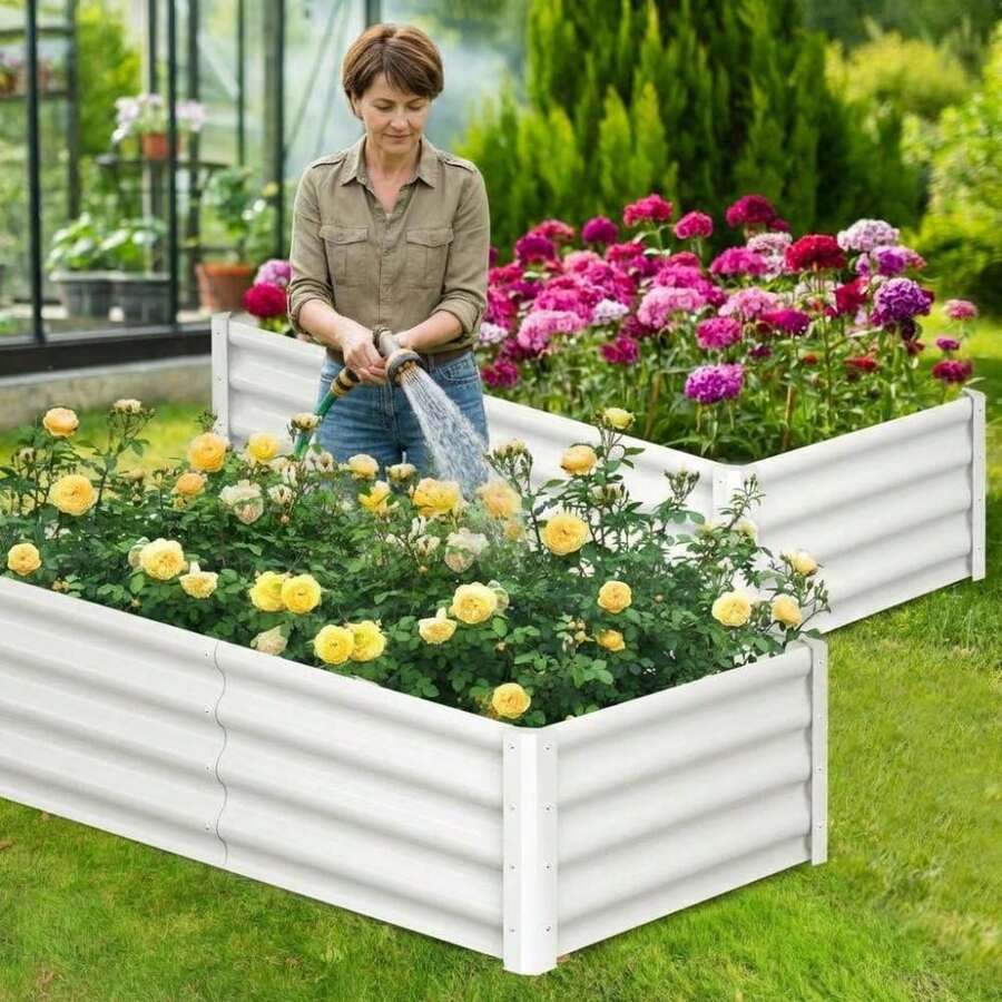 Galvanized Raised Garden Bed Kit, 2-Pack 6*3*1FT Outdoor Metal Planter Boxes – Large, Durable, Open Base, Safety Edge – Easy Assembly, Ideal for Vegetables and Flowers, Backyard Use - 6*3*1 pie Beige 2 piezas - Ver 1