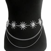 Cadena de cintura con diseño de sol y luna de varias capas, cadena de cintura de metal para vestidos de mujer - Girasol - Ver 4